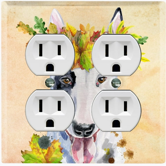 Metal Light Switch Plate Cover Cute Bull Terrier Flower Crown Beige DOG021