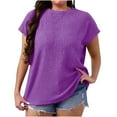 thumbnail image 3 of BXINGOHAI Women's Plus Size Tunic Top Short Sleeve Casual Summer Blouse Flowy Swing Flare Tops Loose Fit Shirt Purple,XL, 3 of 7