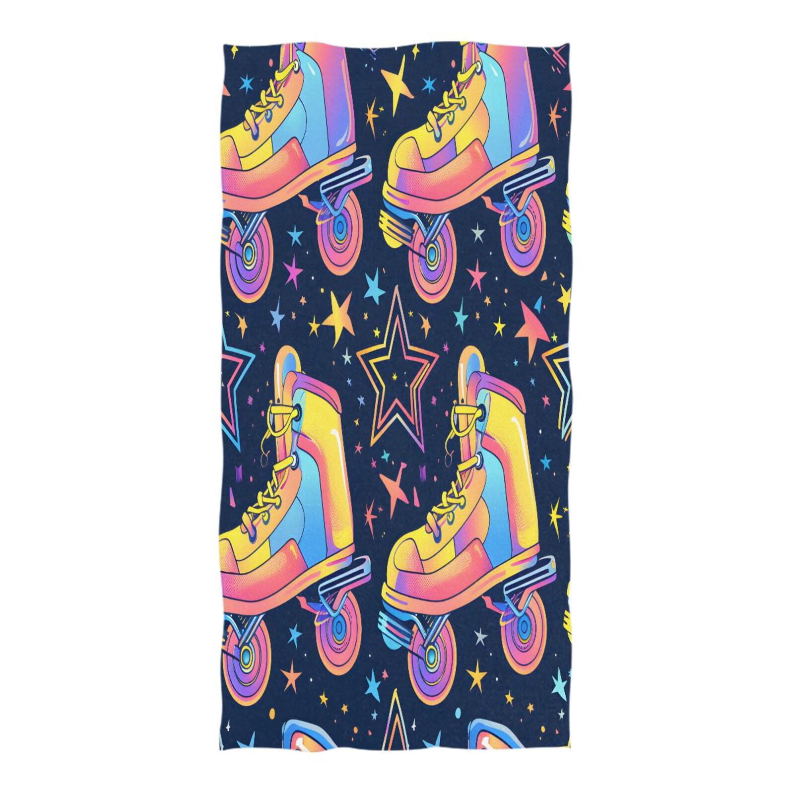 Retro Rollers Skates Stars Beach Towel Oversized Sandproof Absorbent Quick Dry Towels Adult for Travel Vacation Essentials
