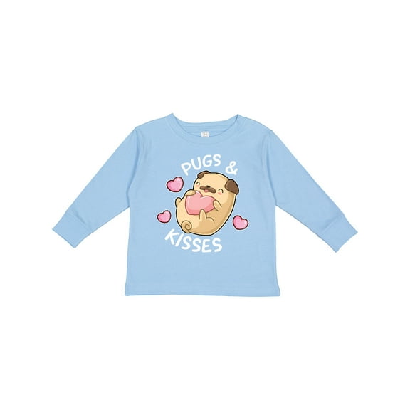 Inktastic Valentines Day Pugs and Kisses with Pink Hearts Boys or Girls Long Sleeve Toddler T-Shirt