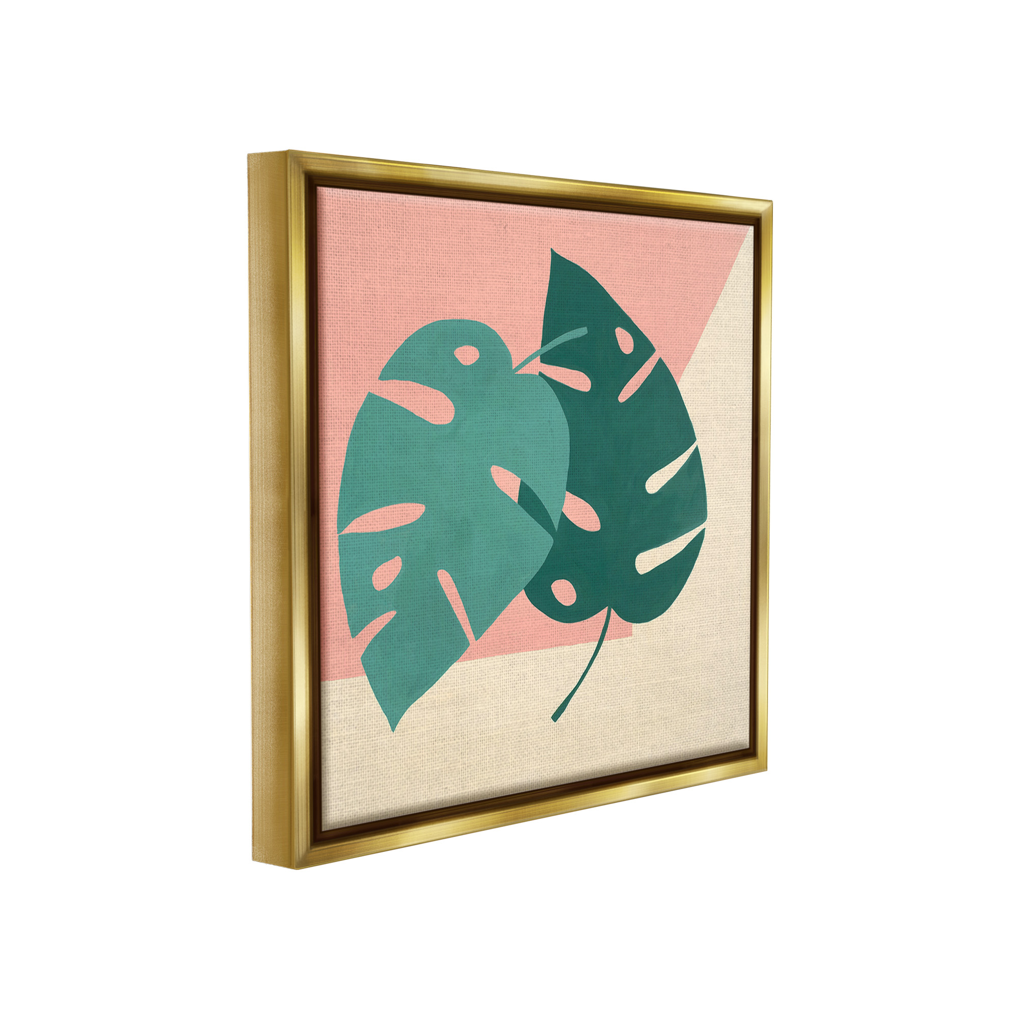 Stupell Industries Modern Monstera Leaf Botanical & Floral Painting Gold Floater Framed Canvas Art Print Wall Art, 25 x 25