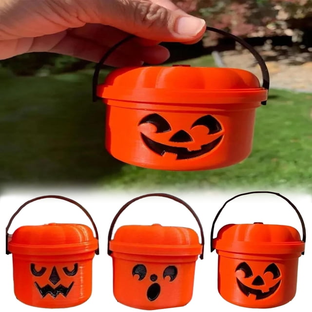 Fiudx Minicubo de Calabaza, Decoración Espeluznante de Halloween, Porta Caramelos de Plástico Resistente, Accesorio Versátil para Pedir Dulces, Recuerdo de Fiesta de Halloween, Tamaño Compacto, Juego