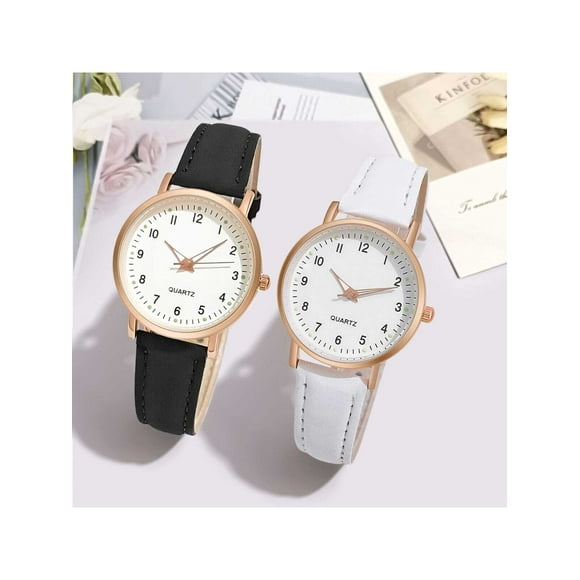 1pair Fashionable Cute Pu Leather Strap Couple Watches