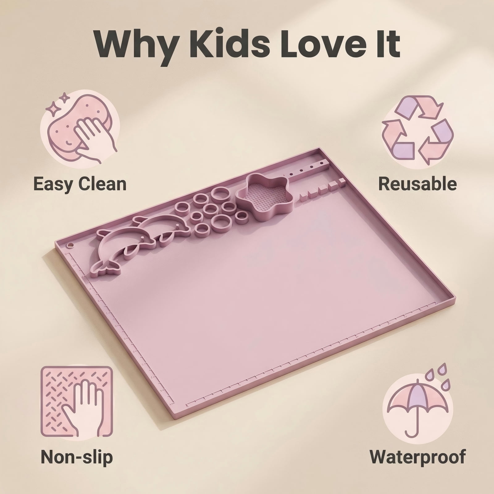 Pink Silicone Art Mat Set, Reusable Art Mat, Includes 10 Paintbrushes and Brush Cleaner, Children's DIY Art Supplies