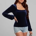 thumbnail image 6 of Feimerou Velvet Dressy Tops for Women Long Sleeve Wrap Velour T Shirts Slim Fit Cute Babydoll Blouses Y2k Going Out Tops, 6 of 7