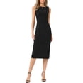 thumbnail image 2 of INSPIRE CHIC Ribbed Dress for Womens Boat Neck Sleeveless Fitted Bodycon Midi Dresses XS Black, 2 of 6