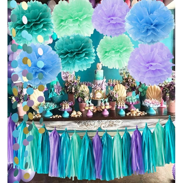 Under The Sea Party Supplies/Mermaid Decorations Teal Purple Mint Tissue  Pom First Birthday Decorations Baby Shower Decorations Purple Mermaid Party