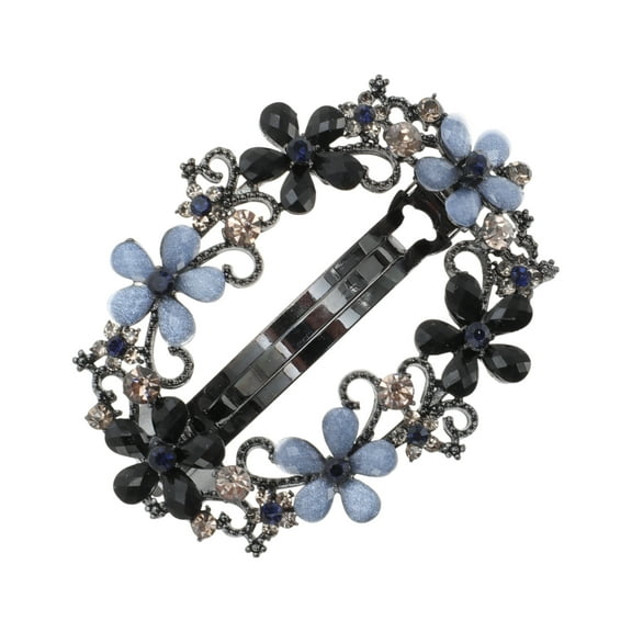 Unique Bargains 1 Pc Hollow Flower French Barrette Hair Clips Hairdo Clip for Home Black Blue