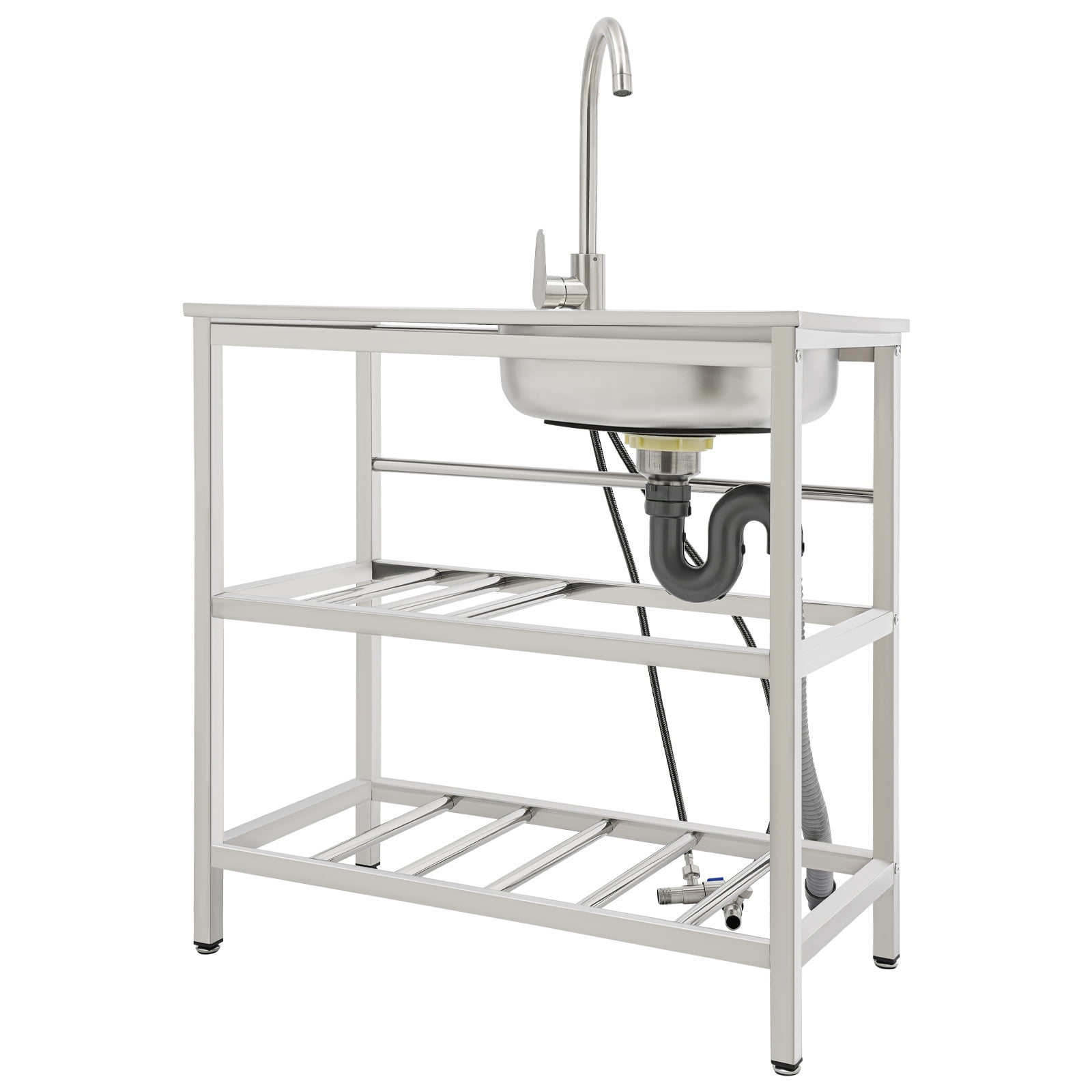 Stainless Steel Outdoor Utility Sink with Faucet Freestanding 75x40x78cm Kitchen Sink for Cafe, Bar, Bakery, Garden & Pet Shop