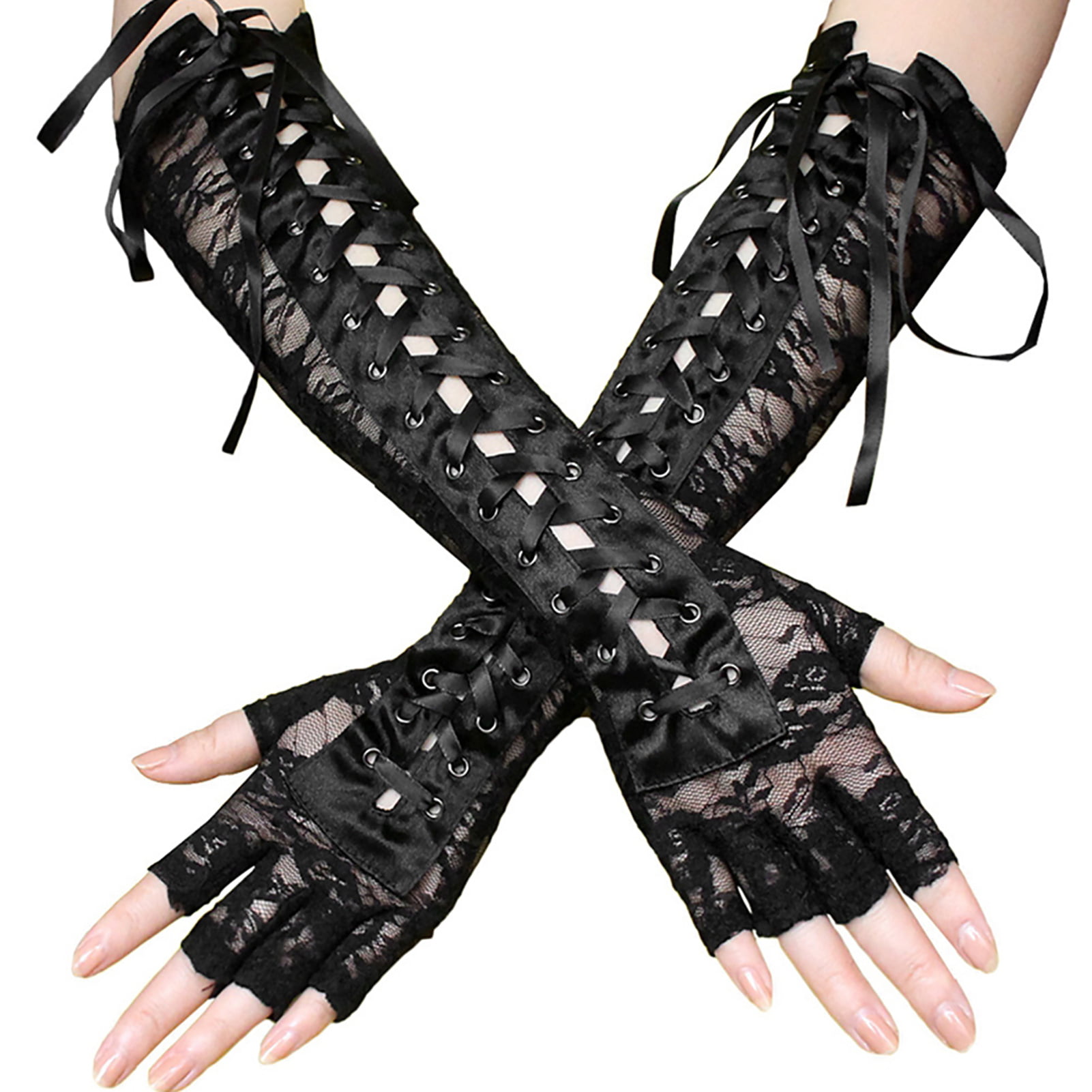 Womens Faux Leather Long Arm Gloves Fingerless Shiny Wet Look Novelty Evening Party Clubbing Accessories Outfits