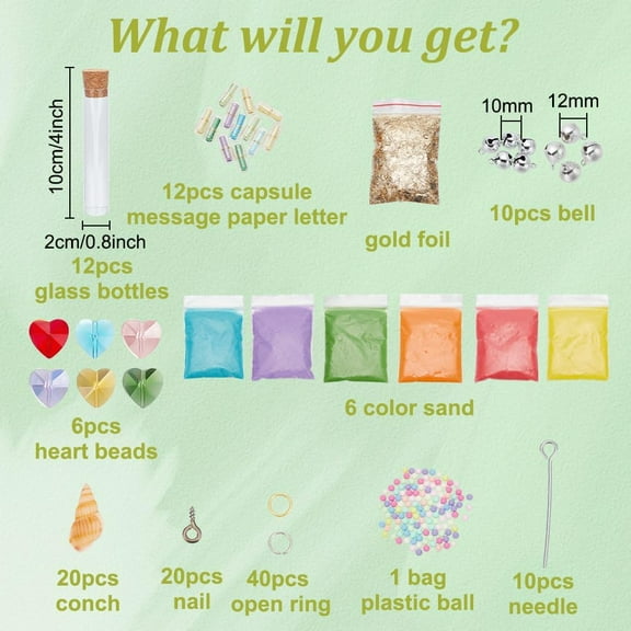 Glass Wishing Message Jar Bottle Ornaments Kit Mini Sand Art Bottles Small Glass Bottle with Cork Stoppers Beach Bell Ornaments 12Sets for Fairy Birthday Wedding Party Favors Decoration