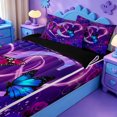 thumbnail image 3 of meiyoeat Purple Flower Monogram C Zipper Full Size Comforter Sets with Fitted Sheet and 2 Pillowcases,Cute Butterfly Neon Letter Design Zipper Bedding Set For Girl,Black Reversible,4 Pieces, 3 of 7