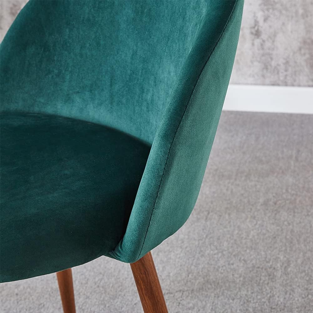 Anchorhome Modern Velvet Dining Chairs Set of 4, Upholstered Accent Side Chairs with Curved Backrest and Wooden Legs, Contemporary Kitchen & Dining Room Furniture, Green
