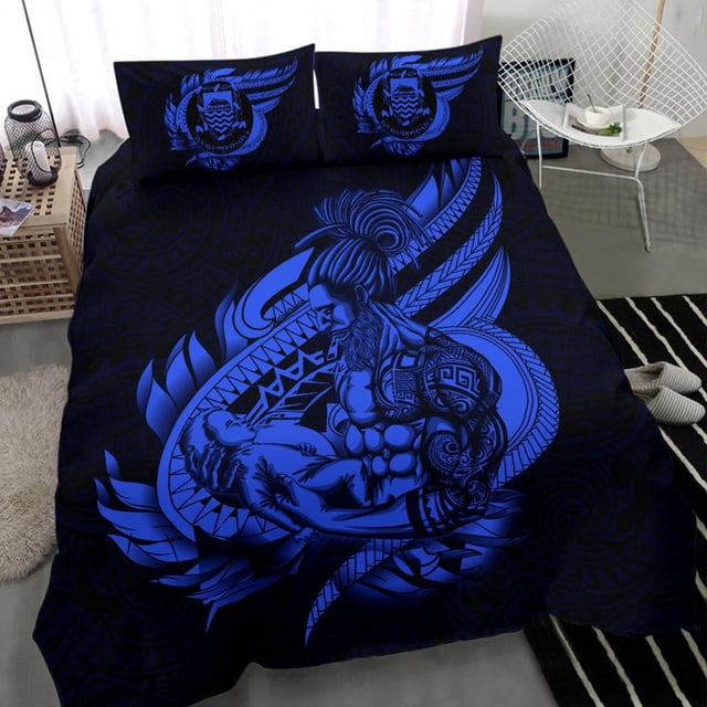 Juego de Cama Polinesio - Tuvalu Juego de Funda Nórdica Padre e Hijo Azul