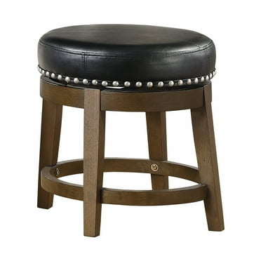 Benjara Bara 20 Inch Swivel Dining Stool, Round Faux Leather, Brown, Set of 2