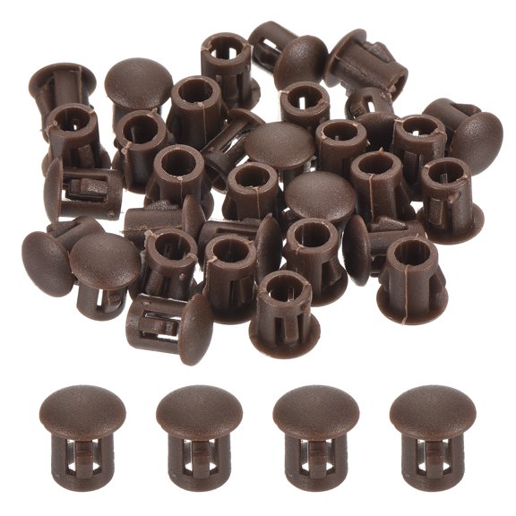 Uxcell 32Pcs Plastic Hole Plugs, Flush Type Panel Hole Plugs Insert End Caps for Locking Hole Furniture Cabinet 6mm Brown