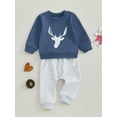 thumbnail image 3 of Suealasg Toddler Boys Girls 2Pcs Christmas Clothes 6M 1T 2T 3T Infant Baby Fall Outfits Set Deer Head Print Long Sleeve Sweatshirts Sweatpants Set, 3 of 7