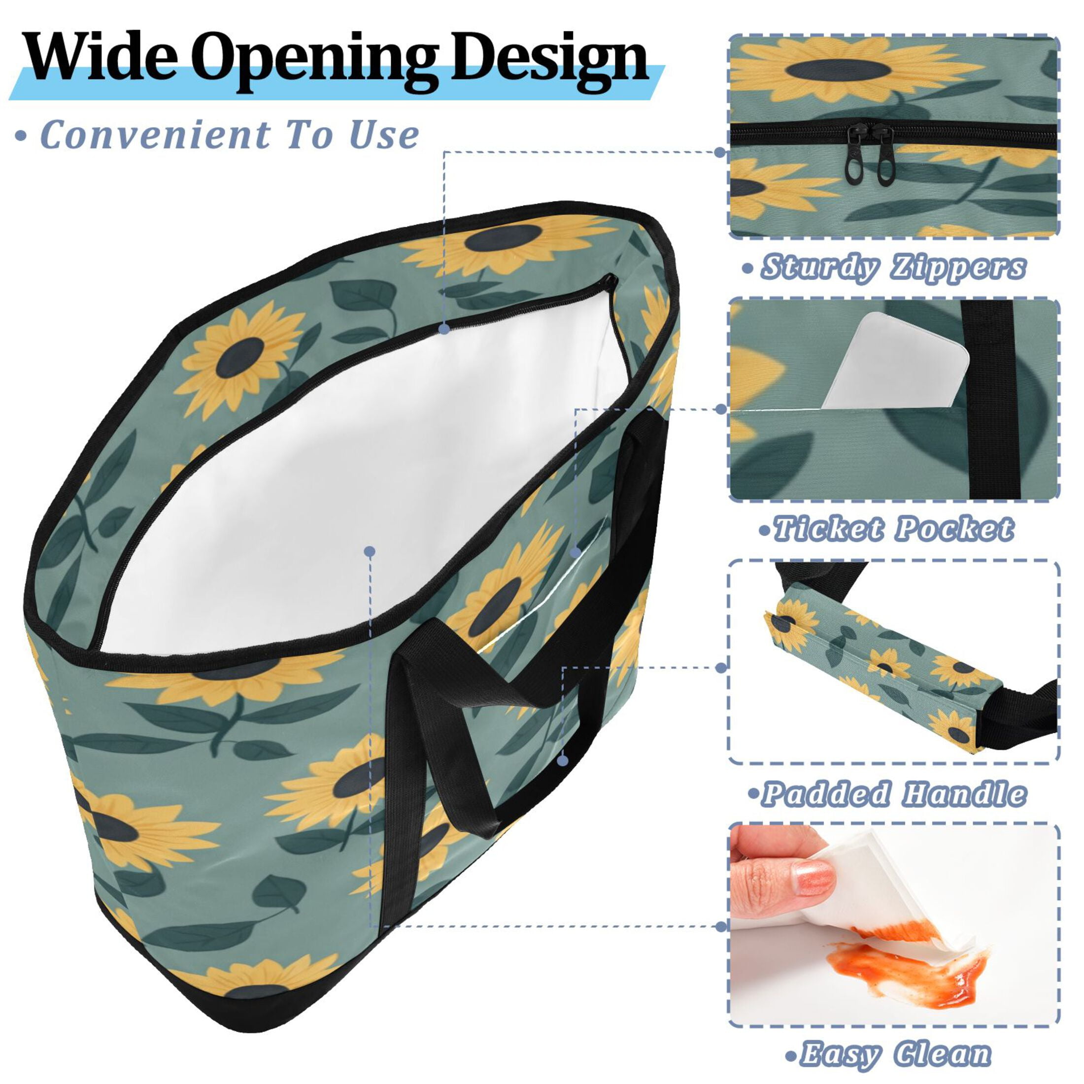 Large Hand-held Ice Pack Picnic Bag Insulation and Refrigeration Suitable for Shopping Picnics and Camping Lovely Sunflower