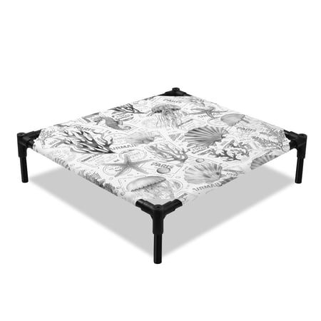 Summer Grey Elevated Dog Bed Seashell Starfish Seahorse Coral Cooling Breathable Outdoor Raised Dog Cot Bed with Metal Frame Non-Slip Feet for Small Dog 20x20in