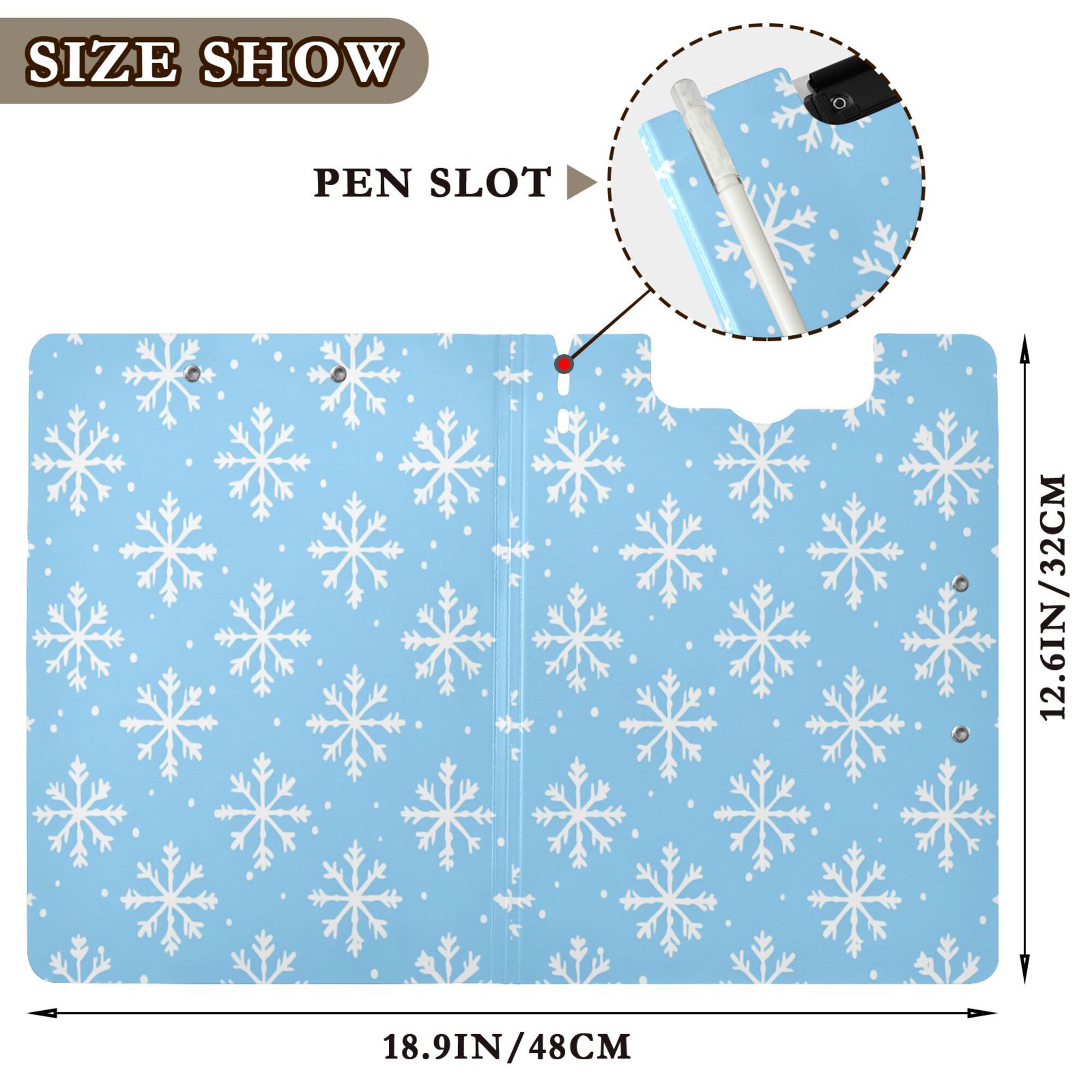 FORMRS A4 Clipboard Folder with Pen Holder Horizontal Foldable School Office Binder, Snowflake Pattern