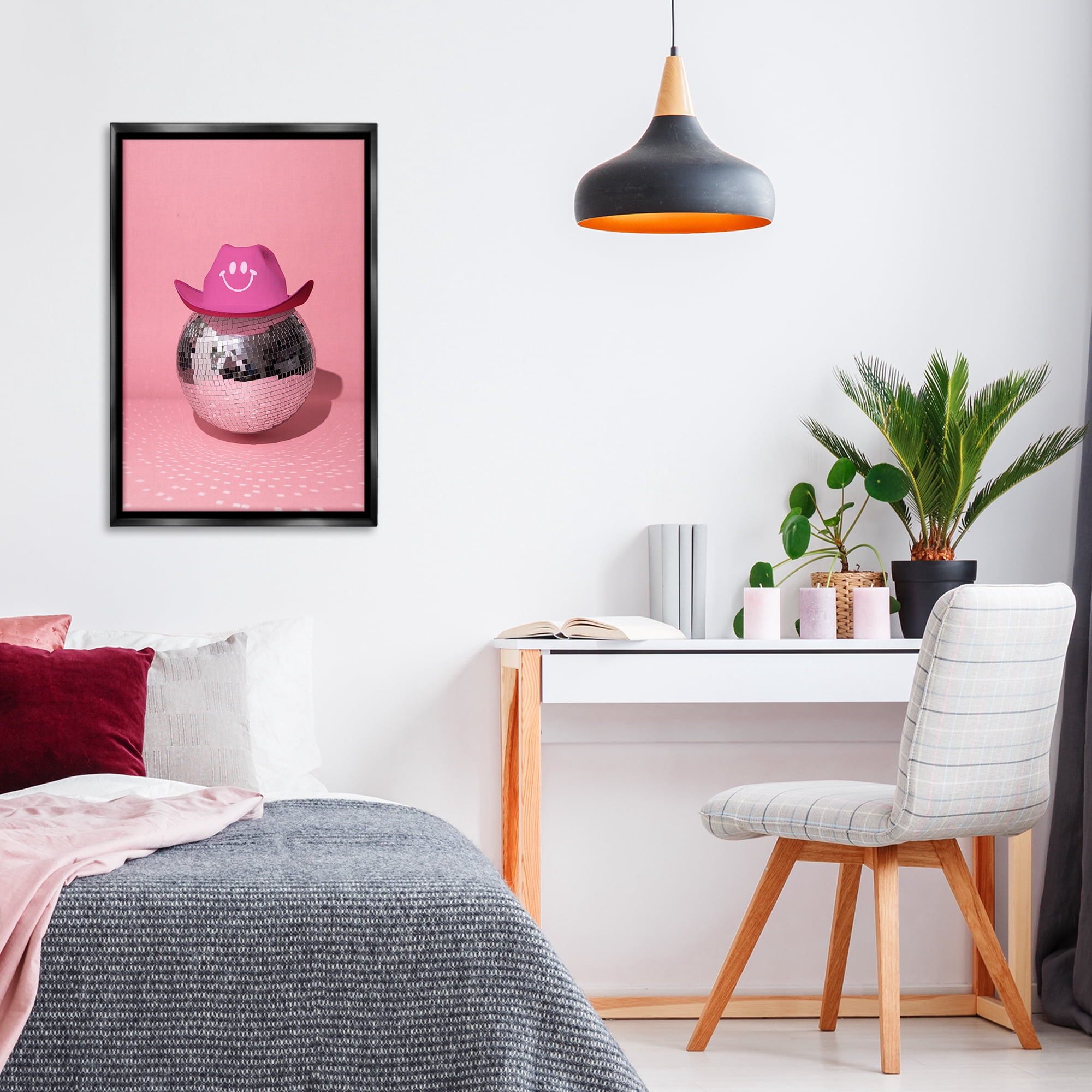 Stupell Industries Disco Ball with Cowboy Hat Performing Arts Painting Black Floater Framed Art Print Wall Art, 21 x 31