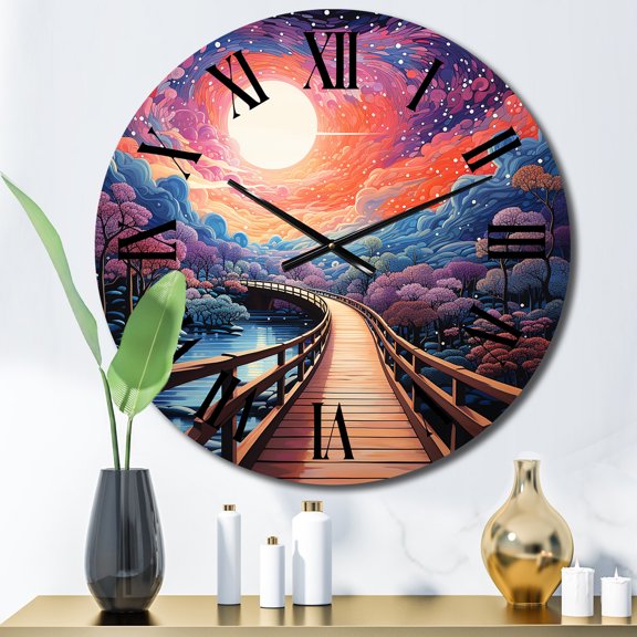 Designart "Coral Bridge Dreamy Passage Painting I" Pointillism Oversized Wall Clock