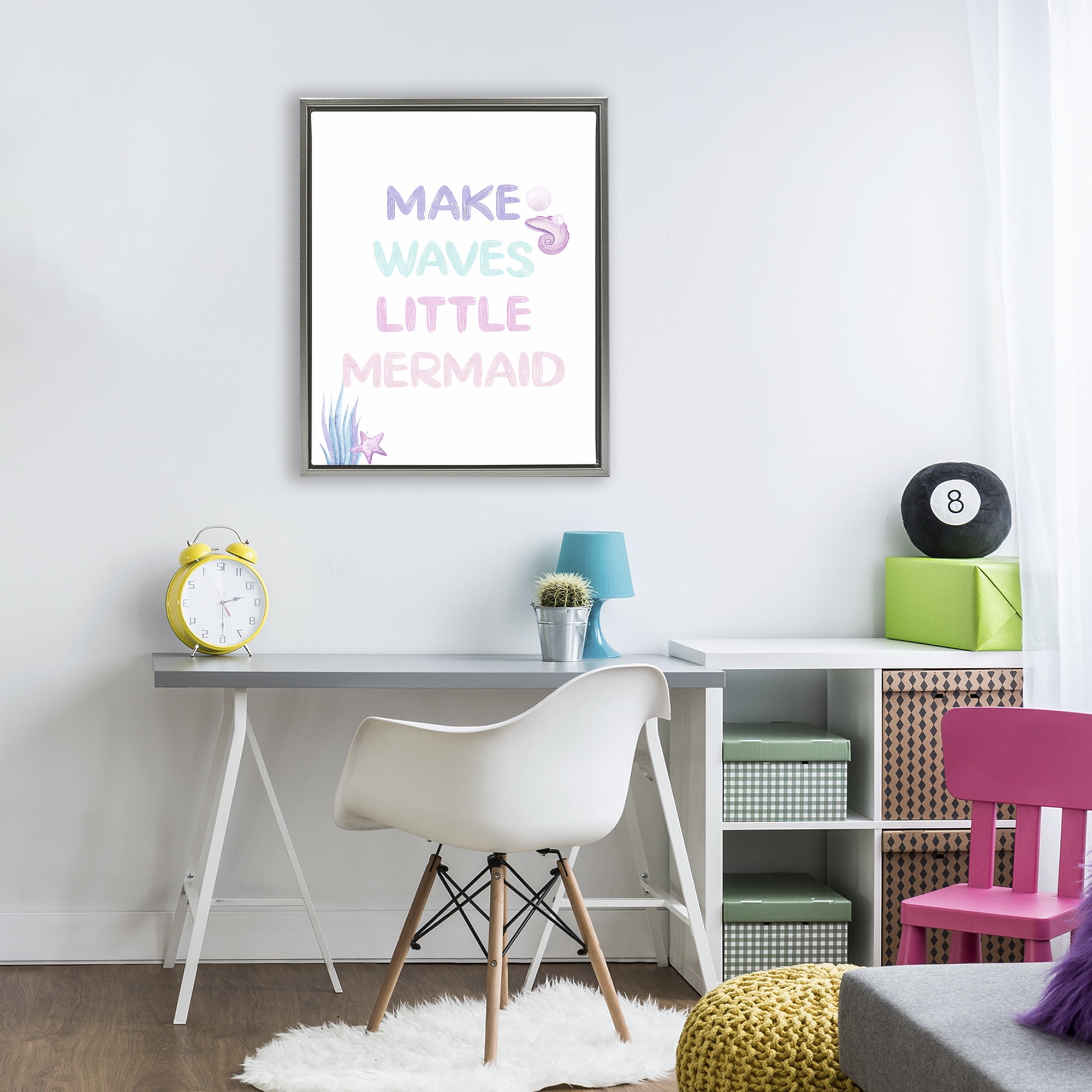 Make Waves Little Mermaid Gray Framed Floater Canvas Wall Art, design by Kim Allen