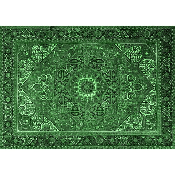 Ahgly Company Indoor Rectangle Persian Emerald Green Traditional Area Rugs, 2' x 5'