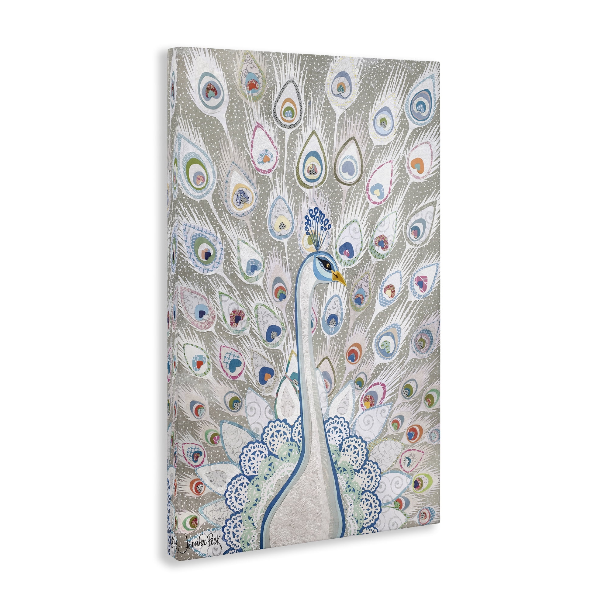 Stupell Industries Neutral Peacock Tail Pattern Animals & Insects Painting Gallery Wrapped Canvas Art Print Wall Art, 30 x 45