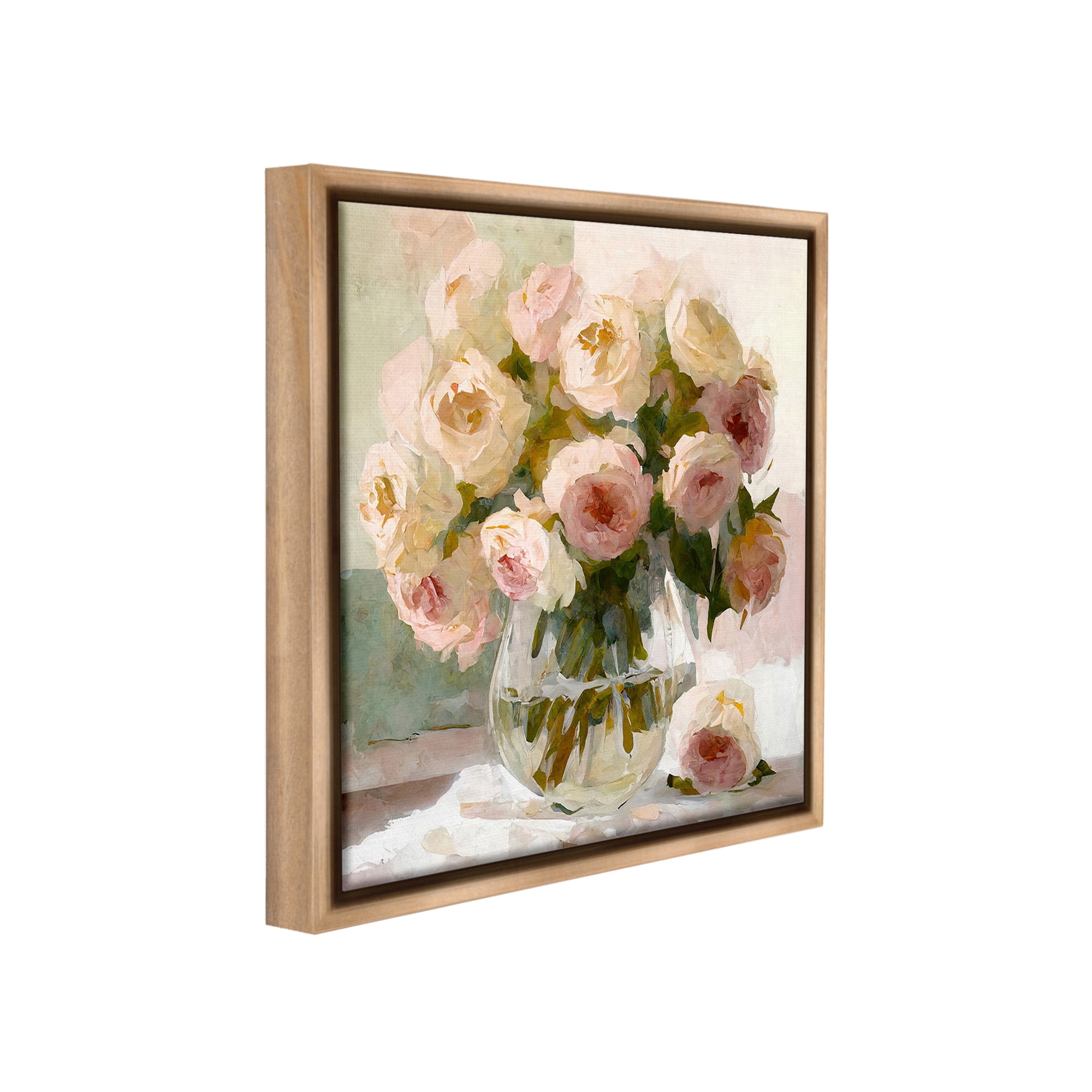 Stupell Industries Full Rose Blossoms Botanical & Floral Painting Brown Floater Framed Canvas Art Print Wall Art, 25 x 25