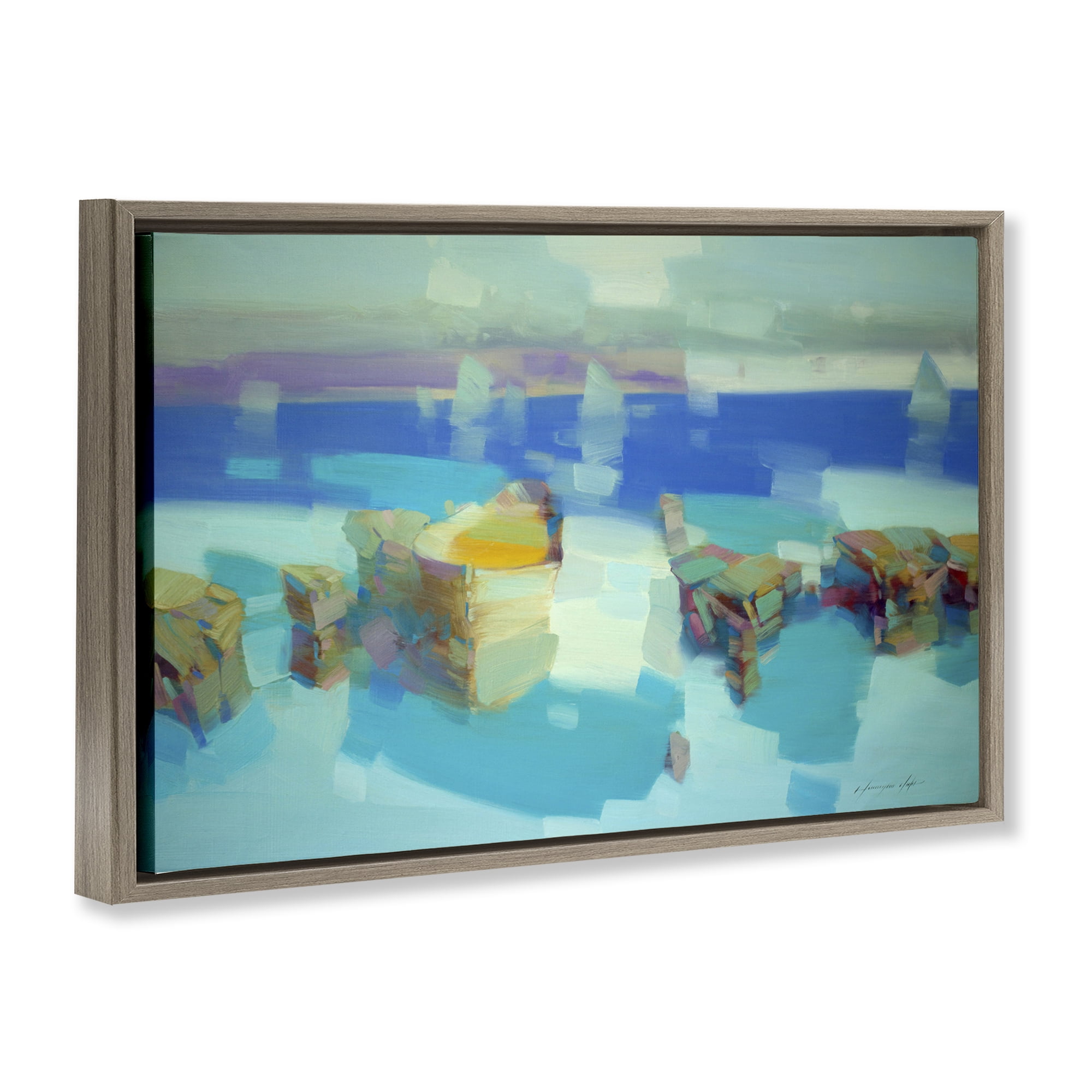 Stupell Industries Abstract Nautical Cliffs Abstract Painting Brown Floater Framed Canvas Art Print Wall Art, 25 x 17