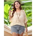 thumbnail image 3 of Cogild Women’s Plus Size Floral Crochet Top Hollow Out Crew Neck Dolman Sleeve Loose Knit Cover up & Casual Shirt L–4XL, 3 of 7