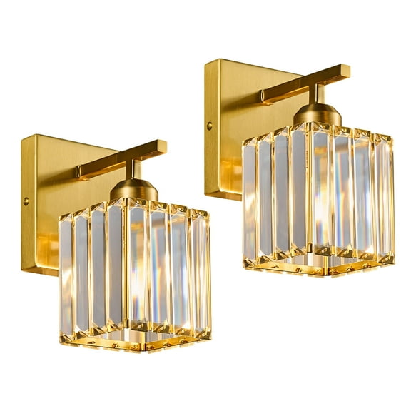 Set of Two Gold Crystal Wall Sconce for Bathroom Vanity