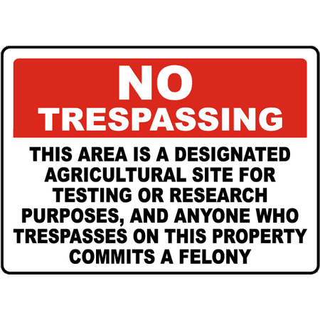 Traffic Signs - Florida Designated Agricultural Site for Testing or Research Sign 12 x 8 Aluminum Sign Street Weather Approved Sign 0.04