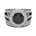 thumbnail image 4 of Large Black Diamond Wedding Ring Set 14K White Gold Halo Rings for Women 7.30 MM 3.20 Carat, 4 of 5