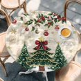 thumbnail image 2 of Christmas Tree Round Tablecloth, Fitted Table Cover with Elastic for 45"-54" Round Tables, Farmhouse Winter Ball Berry Snowflakes Table Cloth Outdoor Indoor Dinning Party Waterproof Tablecloths, 2 of 7