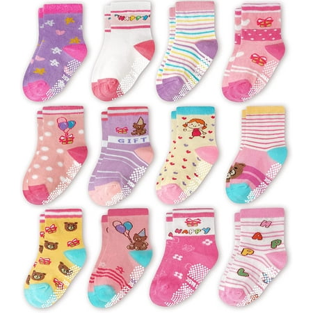 

Toddler Girls Socks 12 Pack Boys Non Slip Socks for Kids Anti Skid