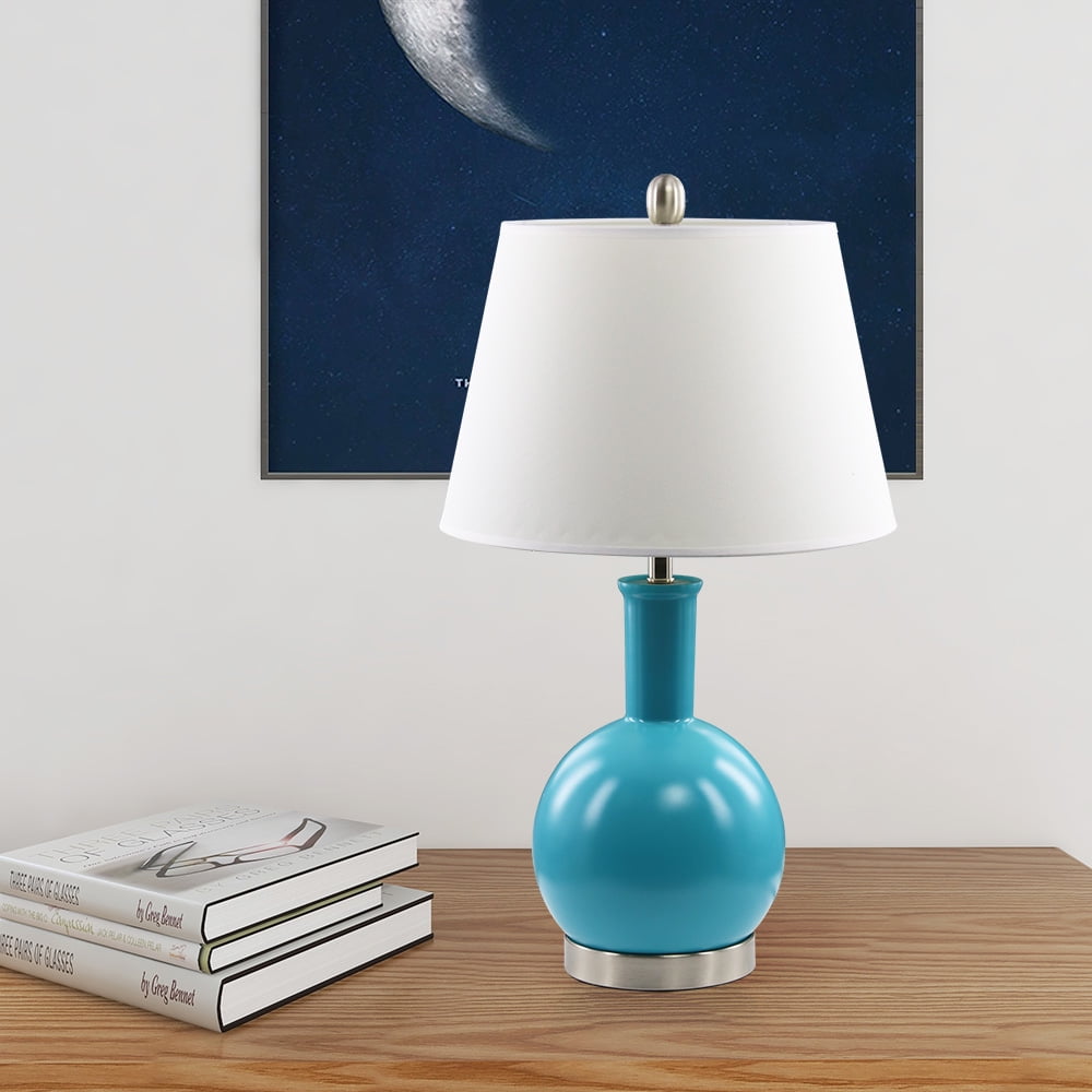 Abble Modern 2pcs Table Lamps Set with Beige Lamp Shade for Living Room and Bedroom -Blue