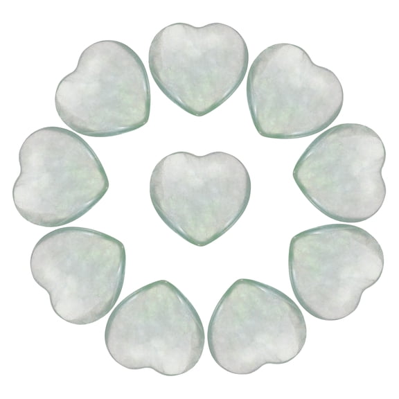 Uxcell 10Pcs Natural Heart Shaped Crystal Stone, 0.8" Polished Love Gemstone Crystal, Pocket Rock Engraved Worry Stones for Women Valentines Gift Meditation 0.24" Thick, Fluorite
