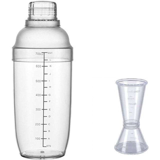 24 oz Plastic Cocktail Shaker with Measurement Scales - Transparent Bartender Mixer Cup, 700cc Hand Shaker for Bar Tools and Drink Mixing