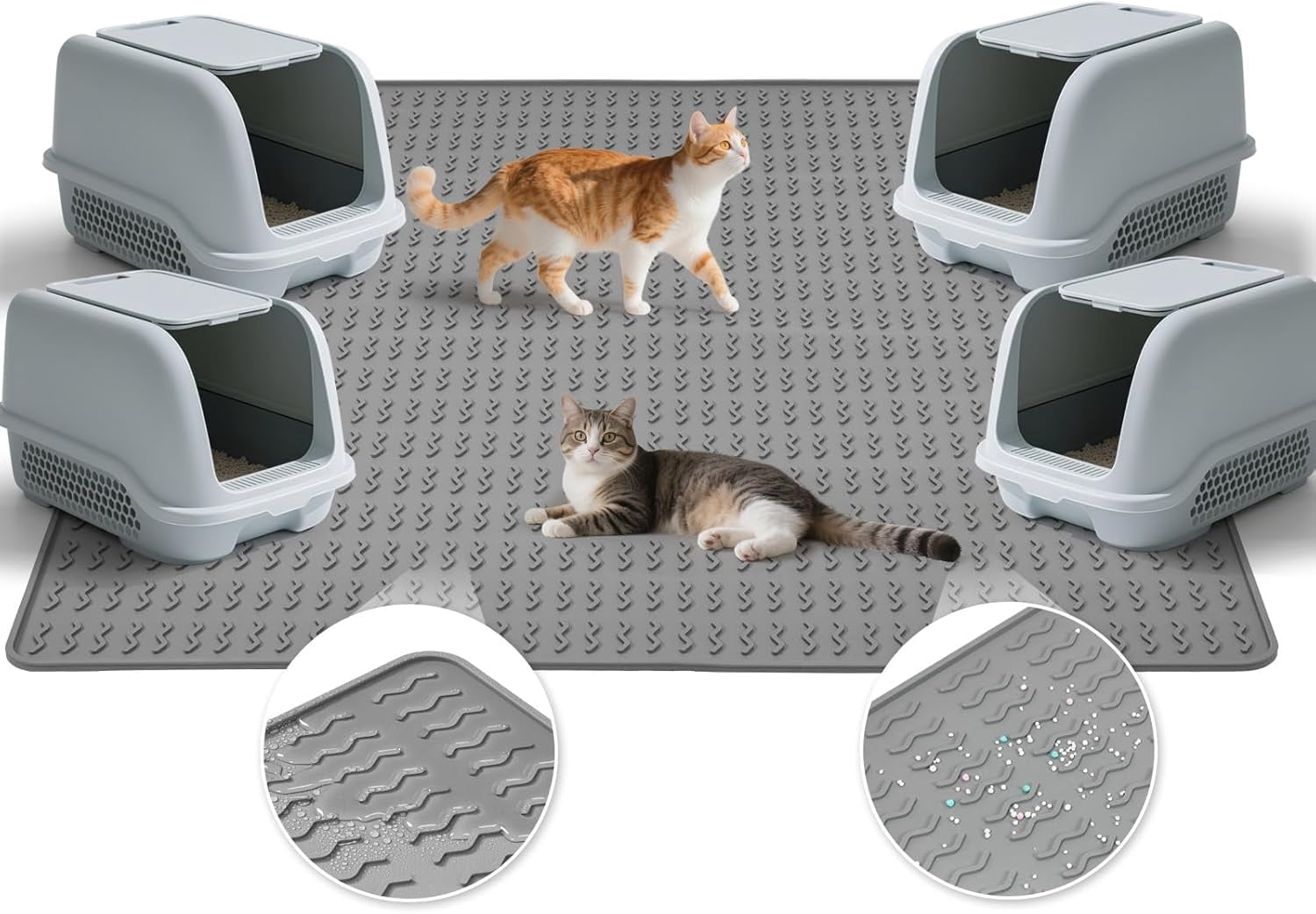 PetFusion ToughGrip grote kattenbakmat, FDA-kwaliteit siliconen. 100% waterdicht en anti-microbiaal, eenvoudige reiniging van het oppervlak, geen gevolgde mildew