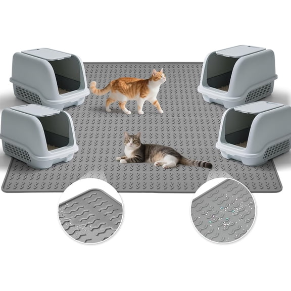 Flymer Cat Litter Mat,47x35in Extra Large Litter Mats Silicone,Waterproof Jumbo Washable Cats Litter Mat Litter Trapping Mat XXL(Grey)