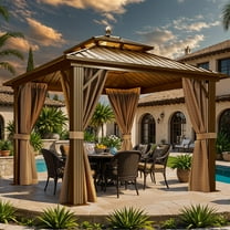 Wooflex 10' x 10' Double Roof Gazebo: Heavy Duty Galvanized Steel wit Netting and Curtains in Bronze