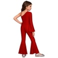 thumbnail image 2 of vastwit Kids Girls One Shoulder Flared Jumpsuit with Sequins Fancy Romper Disco Dance Party Outfit Red 12, 2 of 6