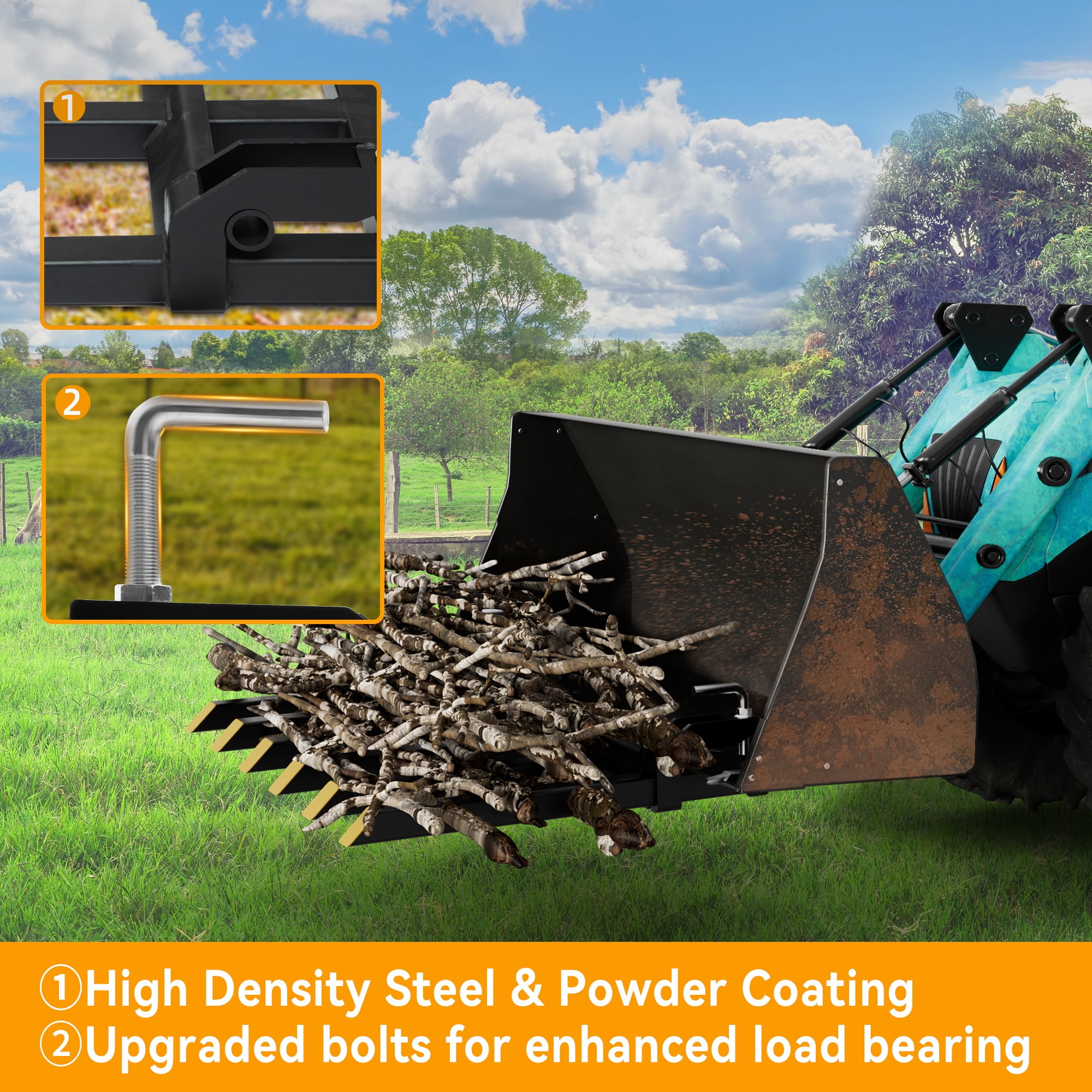 Dextrus 4000 lbs Heavy Duty Clamp-on Debris Forks, Quick Attach Pallet Fork for 60" Tractor Loader Skid Steer Bucket