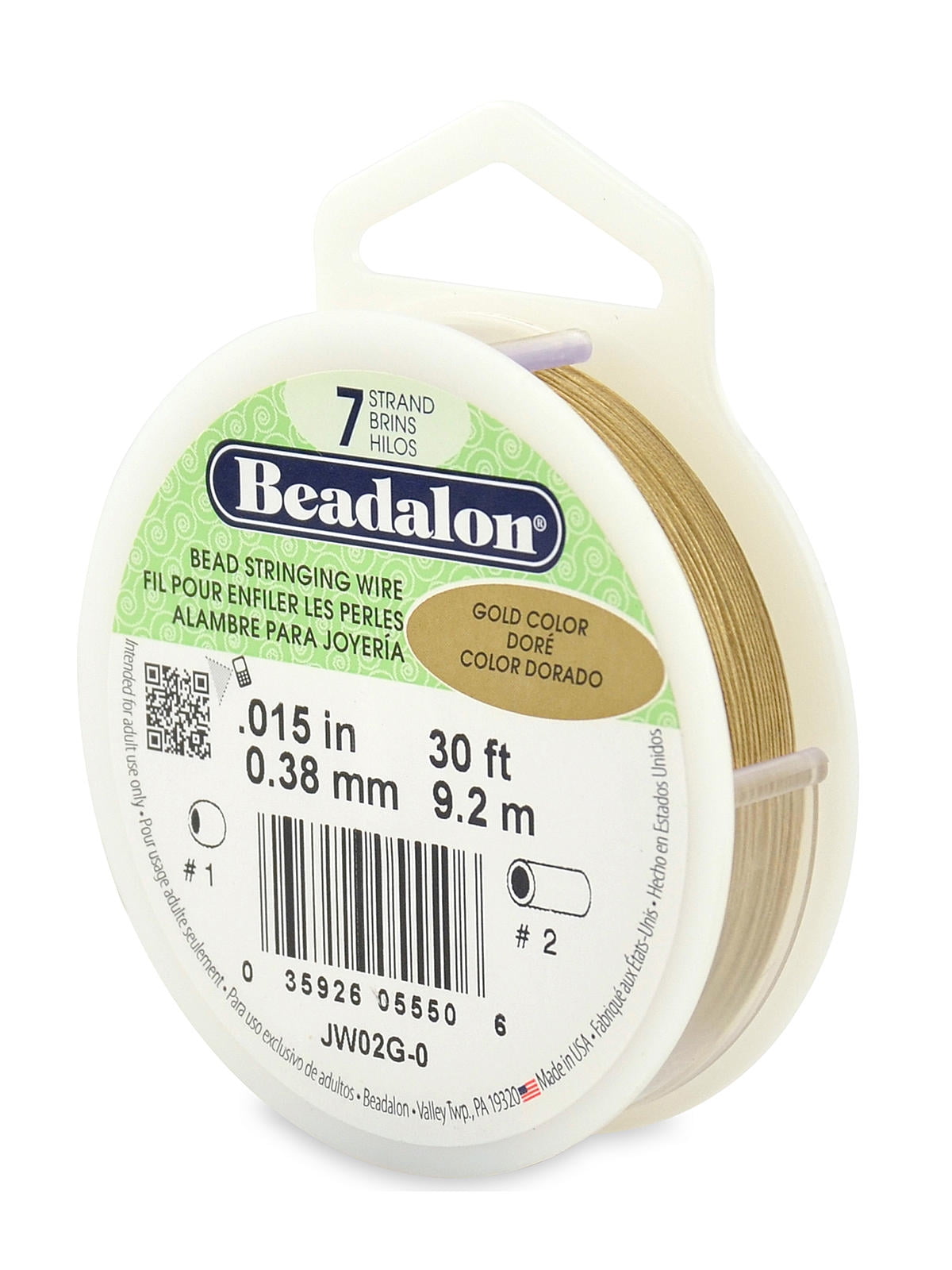 7 Strand Bead Stringing Wire metallic gold color, .015 in. (0.38 mm), 30 ft. spool (pack of 3