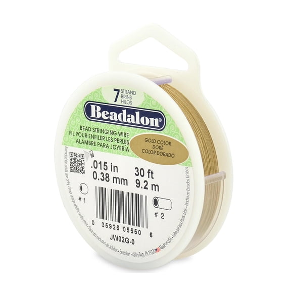 7 Strand Bead Stringing Wire metallic gold color, .015 in. (0.38 mm), 30 ft. spool (pack of 3)