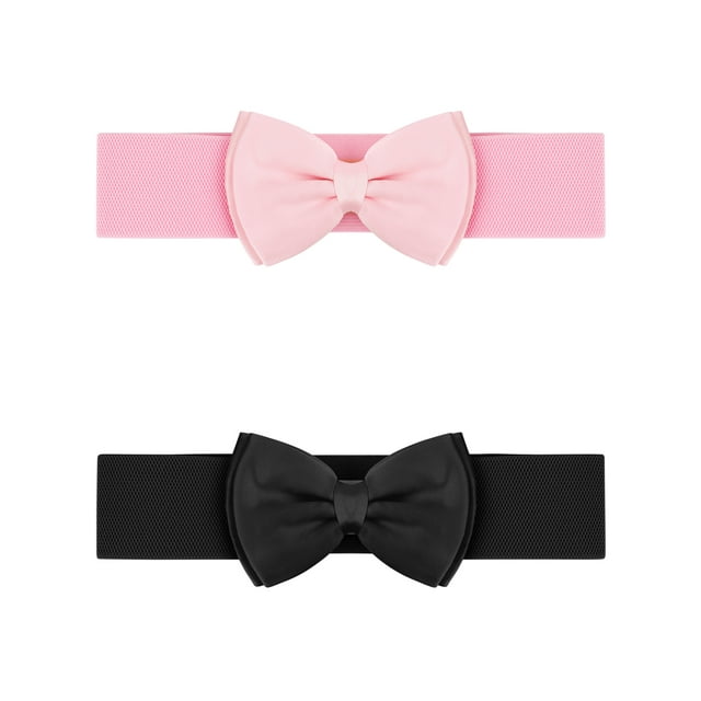 Cinturones elásticos de 2 piezas con lazo INSPIRE CHIC para mujer, ancho de 2.4". Cinturón elegante y lindo, ajustable para vestidos de boda, talla 24 - 32" en negro y rosa.