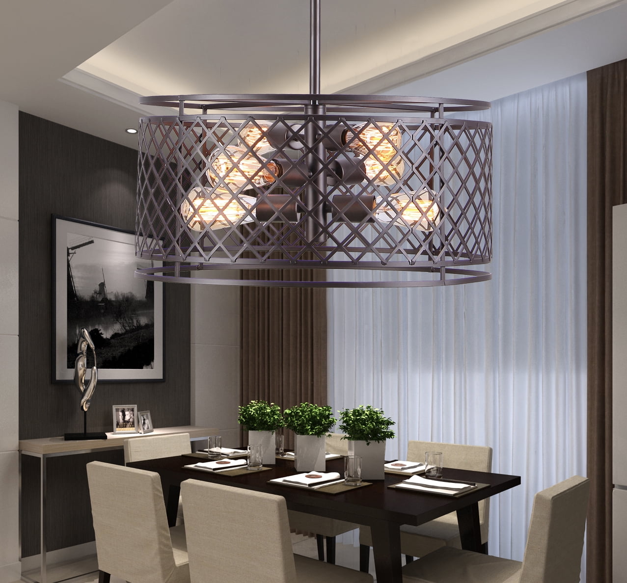 Keighley 6light Iron 20inch Black Rust Chandelier with Bulbs