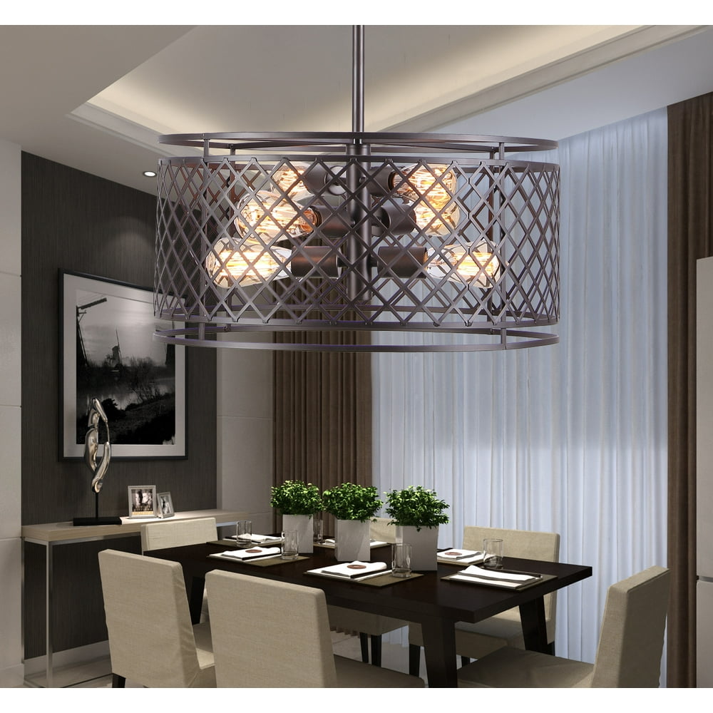 Keighley 6light Iron 20inch Black Rust Chandelier with Bulbs